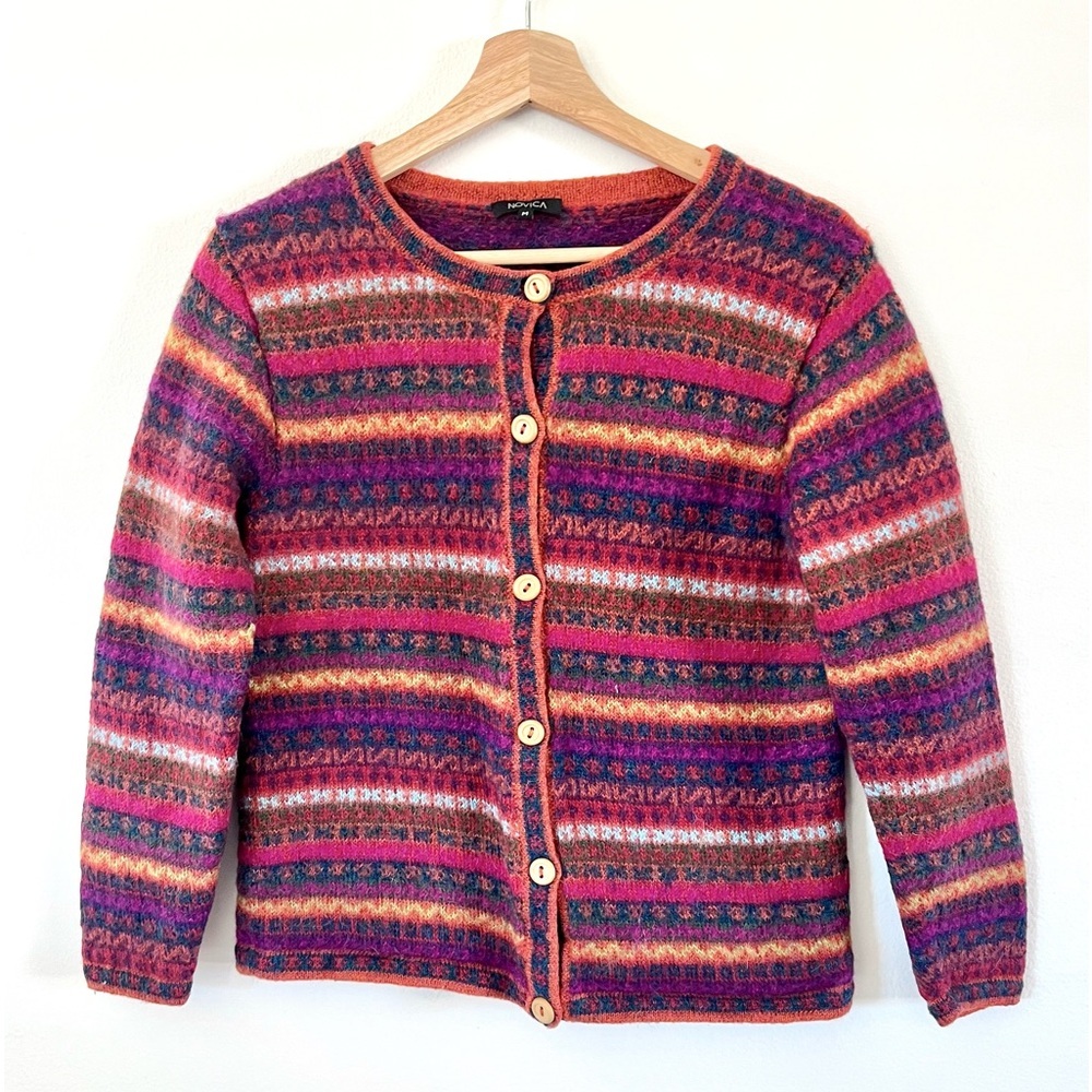 Cozy Multi-Stripe Button-Up Cardigan Sweater - Pink/Purple